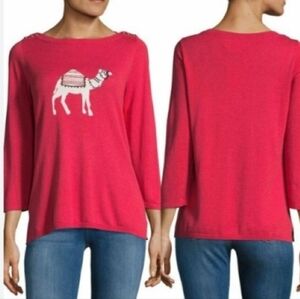 Rafaella | Red Beaded Camel Sweater 3/4 Sleeves Size Large